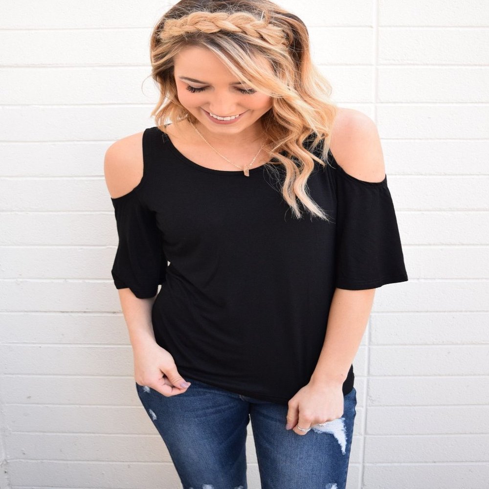 NWOT DKNY Jeans black cold shoulder top